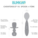 Bumkins Baby Utensils Set, Chewtensils Silicone Spoons for Dipping, Self-Feeding, Baby Led Weaning, Trainer Learning, First Stage Eating, Soft Practice Fork and Spoon, Babies 6 Months, Gray by TinyTreasures Baby Boutique
