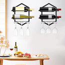 Wall Mounted Wine Stemware Rack, Metal Hanging Wine Glass Display Holde Holds 3 Cups 2 Bottles, Elegant Storage for Kitchen Dining Room Bar Wine Cellar (Black 1) by CozyNest Decor