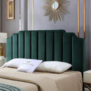 24KF Jade Velvet Tufted King Upholstered Headboard, Modern Vertical Channel Design California King Headboard with Stepped Silhouette Top Edge,Jade by CozyNest Decor