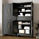 71 "Farmhouse Metal Filing Cabinet with a Drawer and 4 Adjustable Shelves, with 4 Large barn Door White Kitchen Cabinets, Metal Food Cabinets for Home, Kitchen, Dining/Living Room (Black) by CozyNest Decor