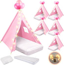 6 Pack Sleepovers Teepee Tent for Kids Bulk with Mattress Sheet Light,Natural Cotton Washable Indoor Play Tent for Birthday Slumber Party Girls Boys Pajama Movie Night Supplies(Light Pink) by TinyTreasures Baby Boutique