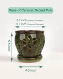 vensovo 5 Inch Ceramic Orchid Pots with Holes and Saucers - 1 Pcs Small Succulent Pot for Repotting, Garden Flowerpots for Plants Indoor and Outdoor Promotes Air Circulation, Yellow Mixed Brown by GreenHaven Gardens