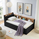 Upholstered Daybed With Storage Headboard, Wireless Charging, LED Lights