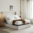 Caron - Queen Size Upholstered Wingback Bed With Adjustable Base Bundle Set - Ivory by Unique Piece Furniture