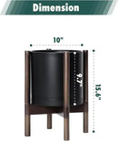 D'vine Dev Planter Pot with Stand - 10 Inch Plastic Cylinder Flower Pot with Wood Planter Holder for Indoor, Matte Black Pot + Walnut Color Stand, 55-C-L-2 by GreenHaven Gardens