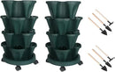 Vertical Planter 4 Tier Stackable Planters Garden Planters Strawberry Herb Flower and Vegetable Planter Indoor Outdoor Gardening Pots with Removable Wheels and Tools 2-Pack by GreenHaven Gardens