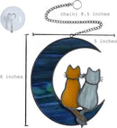 Cat Stained Glass Suncatcher – Cat on Moon Real Glass Window Hanging – Unique Modern Design Wall Art for Home or Garden Décor – Perfect Cat Lover Gift by GreenHaven Gardens