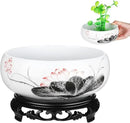 Ceramics Water Lily Bowl with Stand Chinese Style Hydroponic Planter Pot Round Narcissus Flowerpot Bonsai Daffodil Planting Container Garden Decoration 7 Inch by GreenHaven Gardens