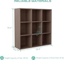 9-Cube Storage Shelf Bookcase - Wooden 3-Tier Floor Standing Open Bookshelf for Home and Office, Cuby Orgainzer, Walnut by CozyNest Decor