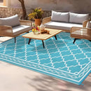 GAOMON Reversible Outdoor Rug 9'x18' Waterproof Plastic Straw Rug, Patio Rug, Large Modern Area Rug Carpet, Indoor Outdoor Rugs for Camping, Porch, Deck, Balcony, Backyard, Teal/White(Geometric) by CozyNest Decor