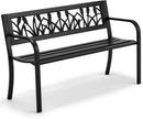 AVAWING Outdoor Bench, 2-Person Garden Benches for Outside, Metal Frame Patio Seating with Floral Pattern Backrest, Armrests for Lawn, Park, Porch, Entryway, Black by CozyNest Decor