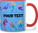 Personalized Mug for Kids - Mermaids - Custom Name/Text, Ceramic Hot Chocolate/Cocoa/Coffee Cup for Girls, Birthday/Christmas/Holiday Gift - 11 oz, Red Handle by TinyTreasures Baby Boutique