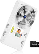 Digital Camera, Autofocus 4K 64MP Point and Shoot Digital Cameras for Teens with 64GB Card, 18X Zoom Anti-Shake Compact Video Camera for Student Kids Boys Girls Beginner - White by TinyTreasures Baby Boutique