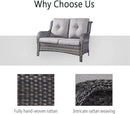 Wicker Outdoor Furniture Patio Furniture Set - 6 Piece Patio Conversation Set with Swivel Rocker Chairs, Loveseat Sofa, Ottomans and Coffee Table, Gray Cushion by GreenHaven Gardens