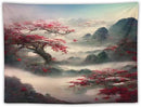 Japanese Tapestry, Red Plum Cherry Blossom Mountain Tapestry, Asian Japanese Wall Tapestry, Nature Landscape Tapestries for Bedroom Living Room Decor 60"x50" by CozyNest Decor