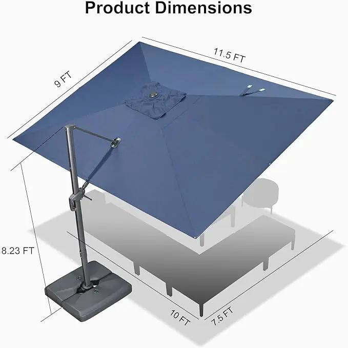 PURPLE LEAF 9' X 11.5' Rectangle Patio Umbrella Outdoor Large Aluminum Cantilever Umbrella with 3-Year Fade Resistance Recycled Fabric and 360-degree Rotation for Deck Pool Garden, Ocean Slate, photo 9 of 9