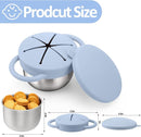 BUSOHA 2 Pack Stainless Steel Toddler Snack Cups - 9 OZ Spill-Proof Baby Snack Containers with Silicone Catcher and Lid Travel Snack Containers for Kids Food Grade Silicone Dishwasher Safe by TinyTreasures Baby Boutique