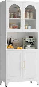 75" Tall Kitchen Pantry Cabinet, Metal Storage Cabinets with Acrylic Doors and Adjustable Shelves, Hutch Cabinet with Storage, White Microwave Stand Cabinets for Dining Living Room by CozyNest Decor
