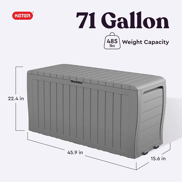 Keter Marvel Plus 71 Gallon Resin Deck Box-Organization and Storage for Patio Furniture Outdoor Cushions, Throw Pillows, Garden Tools and Pool Floats, Light Grey, photo 2 of 6