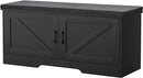 2-Tier Storage Bench, Shoe Bench with Padded Seat Cushion, Entryway Bench with 2 Barn Doors, Adjustable Shelf, 13.8" D x 39.4" W x 17.7" H, for Entryway, Living Room, Bedroom, Black by CozyNest Decor