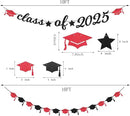 Red Black Party-Decoration Graduation Banner - 14pcs Kits Cap Garland Streamers, Paper Tissue Pom Poms Flowers Fans Honeycomb,Class Of 2025 College High School Grad Decor Hugfond by CozyNest Decor