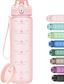 32oz Motivational Water Bottles with Time Marker & Fruit Strainer, Transparent Gradient Color Water Bottle with Times to Drink, Leakproof & BPA Free, Reusable Bottle with Strap (No Straw) by CozyNest Decor