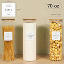 3 Pack Glass Jar with Airtight Bamboo Lid and White 132 Kichen Pantry Labels Preprinted - 70 Oz Clear Tall Glass Food Storage Containers set For Noodles Pasta Spaghetti by CozyNest Decor