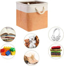 i BKGOO 3Pack Large Foldable Storage Bins，Collapsible Sturdy Cationic Fabric Organizing Storage Basket Cube with Cotton Handles for Home Office Shelf Clothes Toys Beige-Orange 13×13×13 inch by CozyNest Decor