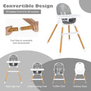 BABY JOY Convertible Baby High Chair, 3 in 1 Highchair w/Adjustable Legs, Dishwasher Safe Tray, Detachable PU Cushion, Footrest, 5-Point Harness for Babies Infants Toddlers (Gray) by TinyTreasures Baby Boutique