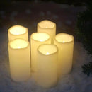 CANDLE CHOICE Waterproof Outdoor Battery Operated Flameless Candles Remote Timer White Plastic Realistic Flickering Fake Electric LED Pillars Lantern Garden Wedding Christmas Decorations 3”x6” 6 Pack by GreenHaven Gardens