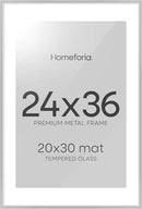 Homeforia Poster Silver Frame 24x36, High End Metal 24 x 36 Large Picture Frame with Mat 20 x 30 Photo, 24x36 Silver Frames Matted to 20x30 Print, 36x24 Thin Frames, Tempered Glass, Wall Kit, Set of 1 by CozyNest Decor