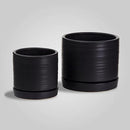 6 + 8 Inch Plant Pots, Ceramic Planter Pot with Drainage Hole & Saucer, Indoor/Outdoor Cylinder Round Planter Pot, Matte Black by CozyNest Decor