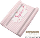 Custom Name Crib Bedding Set - Elephant Theme, Personalized Pink Checkered Nursery Bedding 3-Piece Set– Soft Blanket, Fitted Sheet, Changing Pad Cover – for Newborns Girls Nursery Gifts by TinyTreasures Baby Boutique