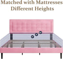 King Size Bed Frame with Headboard, Platform Bed Frame with Velvet Upholstered Button Tufted Headboard, Wood Slats Support, No Box Spring Needed, Mattress Foundation, Easy Assembly, Pink by CozyNest Decor