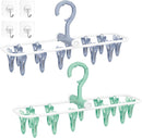 Clothes Drying Hanger with 12 Clips, 2 Pack Folding Portable Hanging Drying Rack,Drip Foldable Hanging Rack, 360° Rotatable Hook for Drying Towels Bras Baby Clothes Gloves Plastic(Blue&Green) by TinyTreasures Baby Boutique