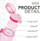 32oz Motivational Water Bottles with Time Marker & Fruit Strainer, Transparent Gradient Color Water Bottle with Times to Drink, Leakproof & BPA Free, Reusable Bottle with Strap (No Straw) by CozyNest Decor
