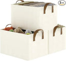 Closet Storage Bins, Fabric Closet Organizers and Storage Basket for Shelves, Collapsible Shelf Baskets for Organizing Shelves, Bedroom Clothes Basket, Beige, 3 Pack