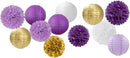 Purple White-Gold Party-Decorations Paper Flowers Lanterns - 15PCS Graduation Lavender Tissue Pom Poms Streamers,Wedding Birthday Bachelorette Baby Shower Classroom Hanging Supplies Decor Hugfond by CozyNest Decor