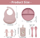 Silicone Baby Feeding Set, Baby Led Weaning Supplies, Baby Spoons Suction Divided Plate Bib Cup, First Stage Solid Food Eating Utensils - 6+ Months(Pink-Red) by TinyTreasures Baby Boutique
