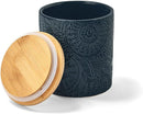 American Atelier Embossed Canister 4-Piece Ceramic Set Jar Container with Wooden Lids for Cookies, Candy, Coffee, Flour, Sugar, Rice, Pasta, Cereal & More by CozyNest Decor