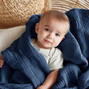 EMME Muslin Baby Blankets 100% Cotton 4-Layer Swaddle 40"x50" Lightweight Soft Breathable for Toddler, Infant, Newborn All Season Gauze Blanket, Navy Blue by CozyNest Decor