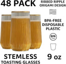48 Pack Ribbed Ripple Stemless Toasting Glasses, Origami Durable 9 Oz BPA-Free Disposable Plastic Champagne Flutes for Weddings, Bars, Events, and Celebrations (Gold Rim) by CozyNest Decor