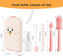 Portable Baby Bottle Brush Set - 7 in 1 Baby Bottle Cleaner Kit, Baby Travel Essential Bottle Washing Kit with Silicone Bottle Brush, Nipple Brush, Straw Brush, Drying Rack for Home and Travel (Pink) by TinyTreasures Baby Boutique