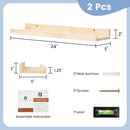 Picture Ledge Shelf for Wall, 24 inch Solid Pine Wood Nursery Book Shelves 2 Packs, Floating Ledge Shelves for Kids' Room Bedroom Bathroom Living Room Photo Frames Office Nursey Wall Decor, Natural by TinyTreasures Baby Boutique