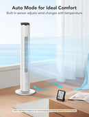 GoveeLife White Tower Fan for Bedroom, 36" Smart Floor Fan with App/Voice Control, Temperature Sensor, 5 Modes 8 Speeds(25ft/s), 29dB Quiet Oscillating Fan for Office, 24H Timer, Auto Cooling by CozyNest Decor