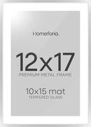 Homeforia 12x17 Picture Frame Silver, High End Metal 12x17 Frames with Mat 10x15 for Photo, 12 x 17 Silver Poster Frame Matted to 10 x 15 Print, 17x12 Hanging Frame, Tempered Glass, Wall Kit, Set of 1 by CozyNest Decor