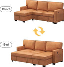 EBELLO Convertible Sleeper Sofa 3 in 1, Faux Leather Modern L-Shaped Couches for Living Room, Pull Out Sectional Futon Sofa Bed with Storage Space, USB Ports and Cup Holders for Bedroom, Brown by CozyNest Decor