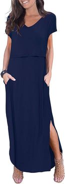 Smallshow Women's Maternity Nursing Dresses Split Long Dress for Breastfeeding by TinyTreasures Baby Boutique