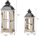 Set of 2 Large Decorative Wooden Metal Lanterns, Farmhouse Rustic Floor Candle Lanterns, Indoor/Outdoor Hanging Lanterns for Home Decor (No Glass) by CozyNest Decor