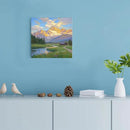 The mountain stream and lawn scenery under the sun is suitable for posting in the living room bedroom office landscape poster wall painting by CozyNest Decor